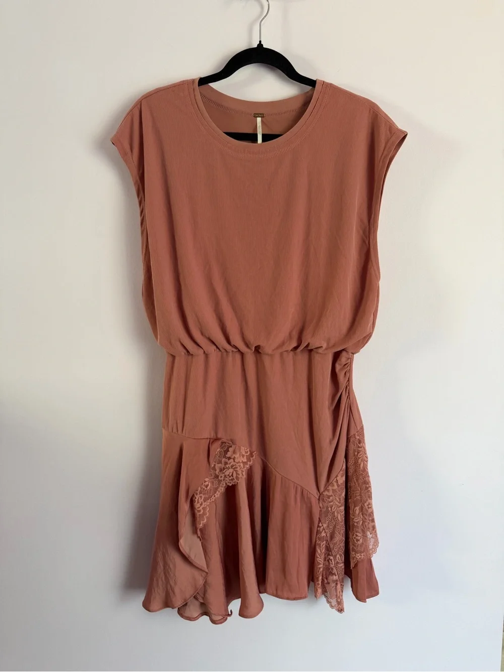 Free People Dusty Rose Lace Ruffle Mini Dress L